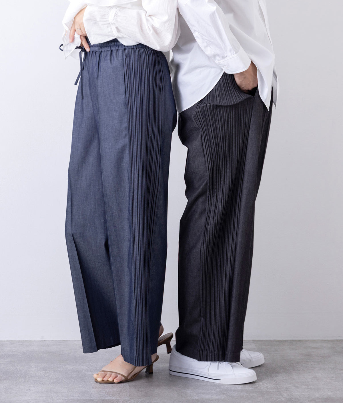 デニム プリーツ ワイド パンツ