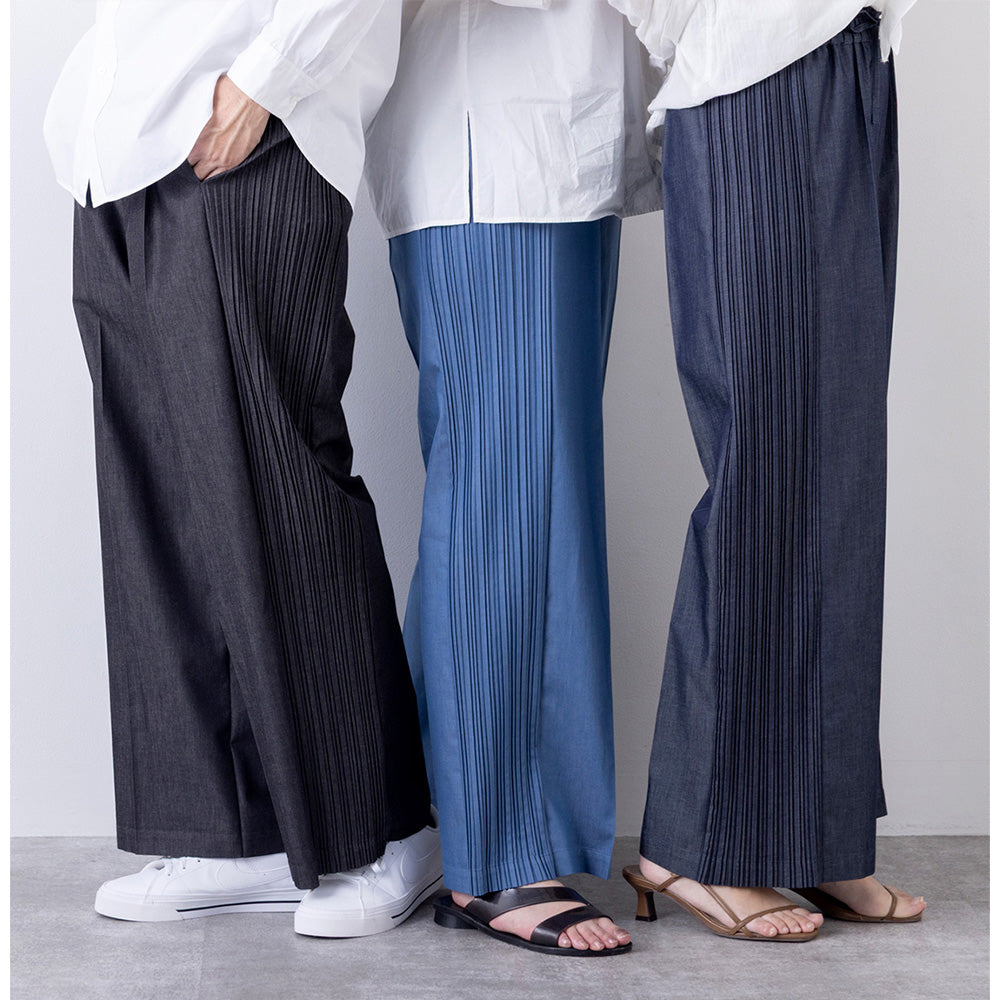 デニム プリーツ ワイド パンツ