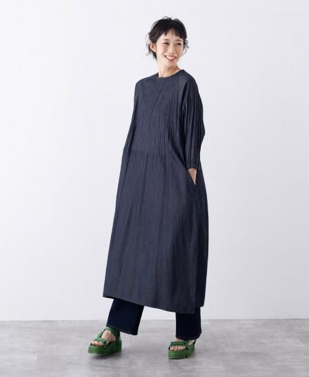 デニム プリーツ コクーン ワンピース