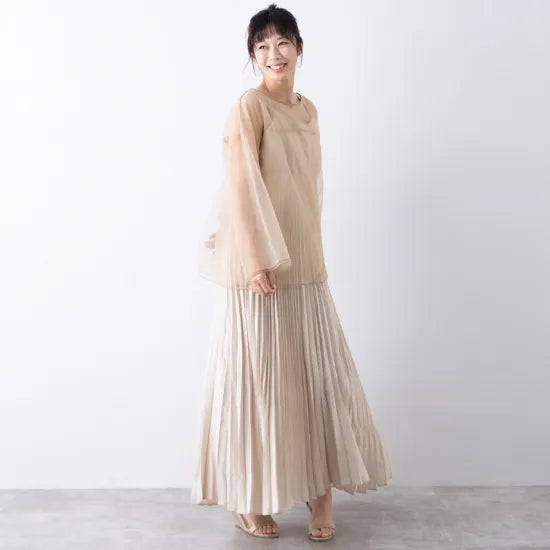 アコーディオンプリーツフレンチリネンキャミワンピース