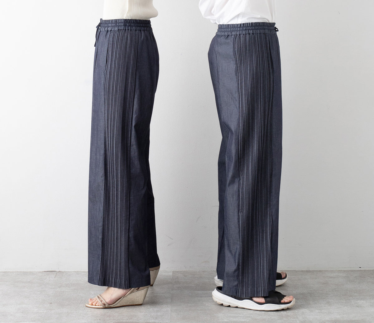デニム プリーツ ワイド パンツ